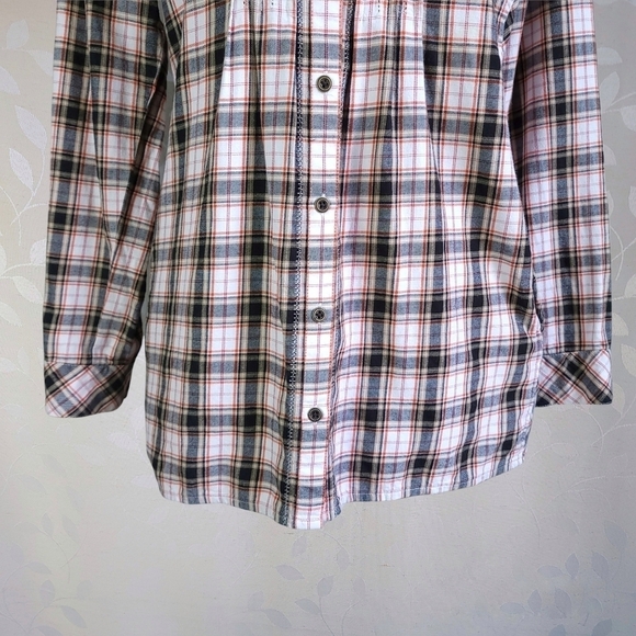 J. Jill Plaid Flannel Button Down Cozy Fall Cottage Academia Tunic Top Black S - Picture 7 of 15